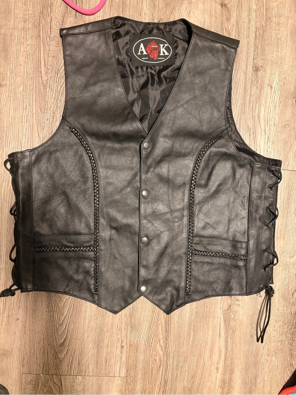 Black Leather Braided Men's Vest